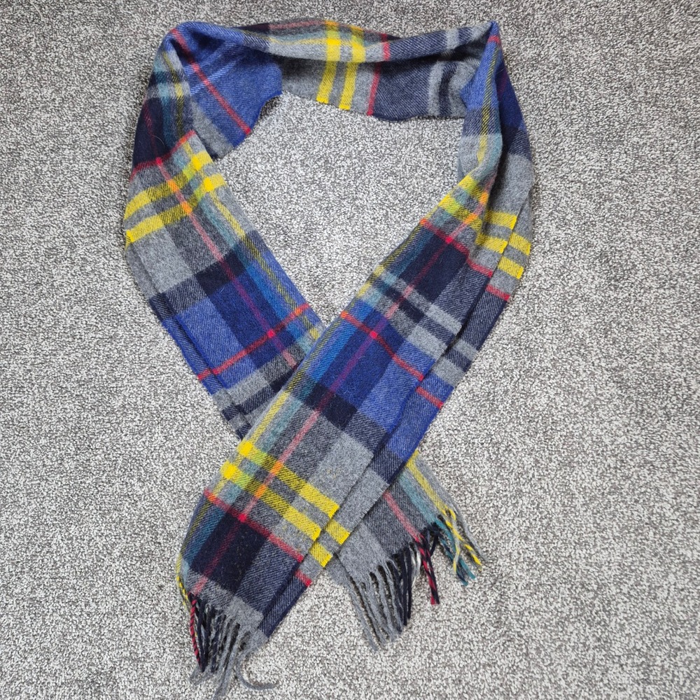 J.Crew by Moon Merino Wool Scarf Unisex Tartan Plaid Woven in England Fringe